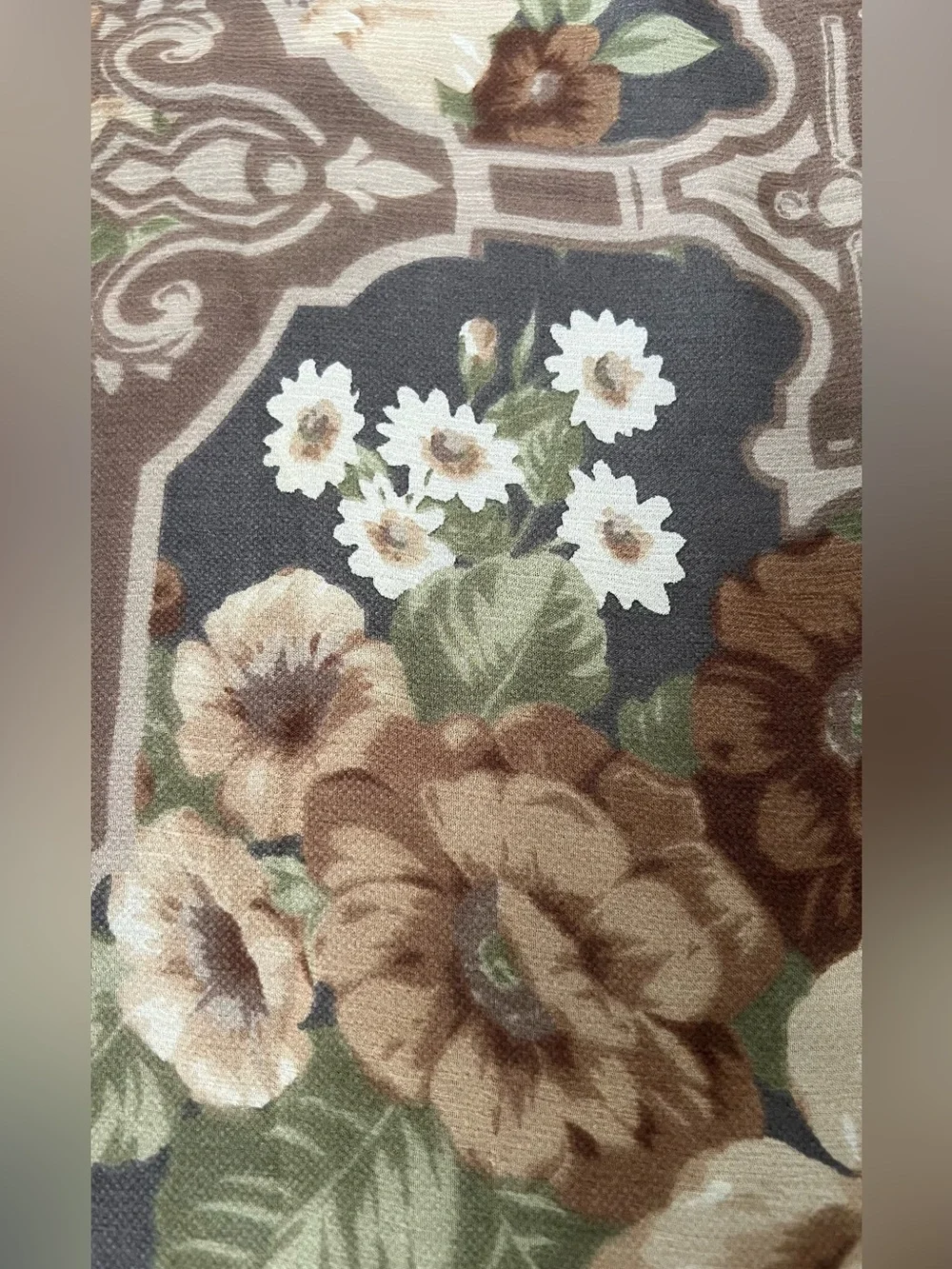 Vintage Floral 100% Silk Scarf Made in Italy Brown & Green Square Retro Feminine